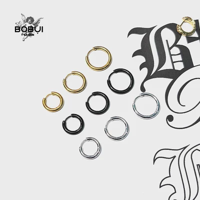 Khuyên Tai Tròn Kim Loại Basic Silver Vàng Đen 12-14-16mm