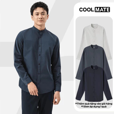 [TẶNG TẤT]Áo sơ mi nam dài tay cổ tàu Premium Poplin thoáng khí không xù lông Coolmate