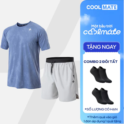 [TẶNG COMBO 2 ĐÔI TẤT]Set thể thao nam Áo thun Jacquard Seamless +Quần short 6icnh đai siêu co giãn, thoáng khí Coolmate