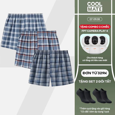[TẶNG COMBO TẤT ĐƠN 329K]Combo Pack 3 quần mặc nhà Boxer short Coolmate basics kẻ sọc [MÀU NGẪU NHIÊN]