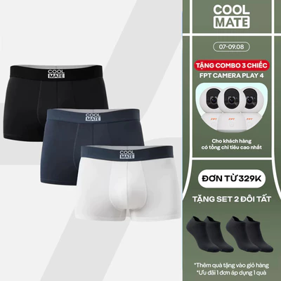 [TẶNG COMBO TẤT ĐƠN 329K]Combo 3 quần lót nam dáng Trunk Bamboo mềm mại, kháng khuẩn, thấm hút tốt Coolmate