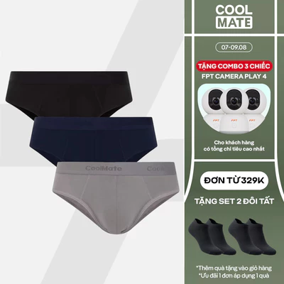 [TẶNG COMBO TẤT ĐƠN 329K]Combo 3 quần lót sịp tam giác Cotton đen, xám, xanh ghi Coolmate TGDXXg