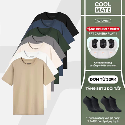 [TẶNG COMBO TẤT ĐƠN 329K]Áo thun nam TShirt Basic Cotton 100% 220gsm dày dặn mềm mại Coolmate