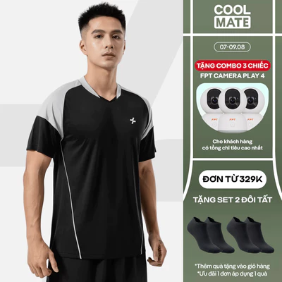 [TẶNG COMBO TẤT ĐƠN 329K]Áo thun nam thể thao pickleball tennis phối bo cổ co giãn thấm hút tốt nhanh khô Coolmate