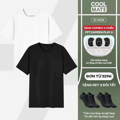 [TẶNG COMBO TẤT ĐƠN 329K]Combo 2 Áo thun nam TShirt Basic Cotton 100% 220gsm dày dặn, mềm mại, thấm hút tốt Coolmate