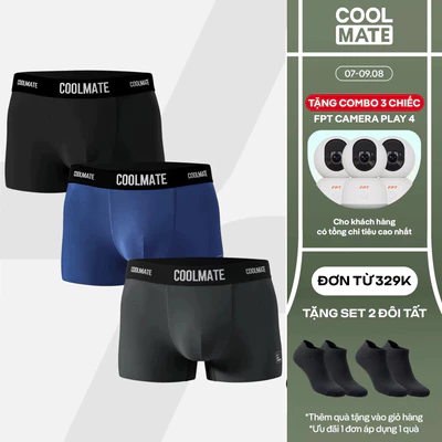 [TẶNG COMBO TẤT ĐƠN 329K]Combo 3 quần lót Trunk Excool Clean Cut mát mẻ, co giãn, siêu thấm hút Coolmate