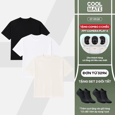 [TẶNG COMBO TẤT ĐƠN 329K]COMBO 3 Áo thun Tshirt nam Regular Fit Cotton poly 180gsm mềm mại, chất mát Coolmate