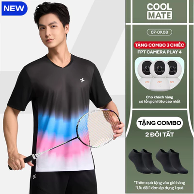 [MỚI-TẶNG COMBO 2 TẤT]Áo thun T-shirt cầu lông nam Graphic Faded Smash Energy chất mát, thoáng khí, nhanh khô Coolmate