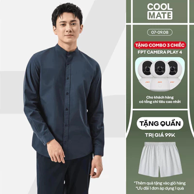 [TẶNG QUẦN 99K]Áo sơ mi nam dài tay cổ tàu Premium Poplin thoáng khí không xù lông Coolmate
