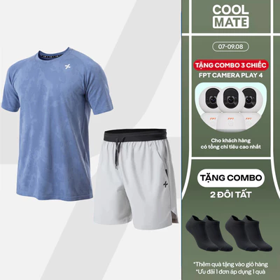[TẶNG COMBO 2 ĐÔI TẤT]Set thể thao nam Áo thun Jacquard Seamless +Quần short 6icnh đai siêu co giãn, thoáng khí Coolmate