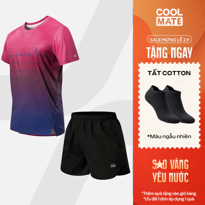 [TẶNG TẤT]Set đồ chạy bộ Áo Thun Nam thể thao Graphic và Quần short Maxcool thoáng khí Coolmate