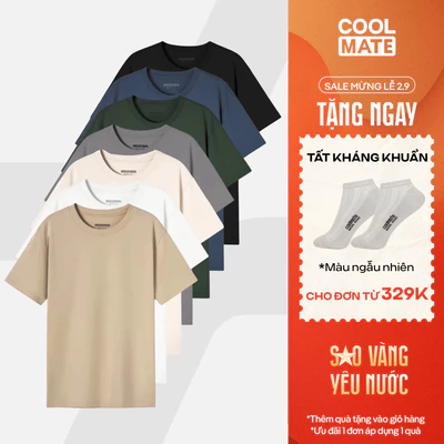 [TẶNG TẤT ĐƠN 329K]Áo thun nam TShirt Basic Cotton 100% 220gsm dày dặn mềm mại Coolmate