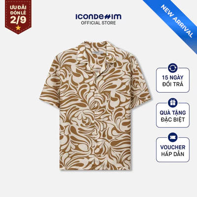 Áo Sơ Mi Nam ICONDENIM Tay Ngắn Cuban Whirling Petals Form Relaxed SMID0407