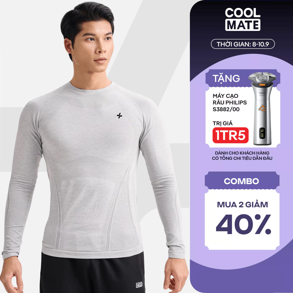 [MUA 2 GIẢM 40%]Áo thun nam dài tay Training Seamless Body Mapping mềm mại, áo pickleball co giãn thấm hút Coolmate