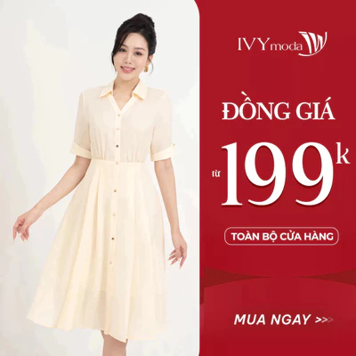 Đầm lụa cổ đức dáng xòe nữ IVY moda MS 48M8682