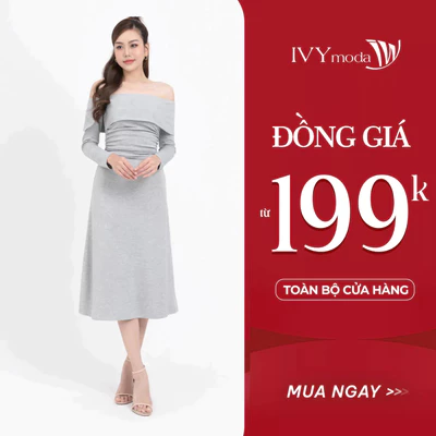 Đầm thun nữ trễ vai, đầm thun dáng dài hiện đại IVY moda MS 42M8230