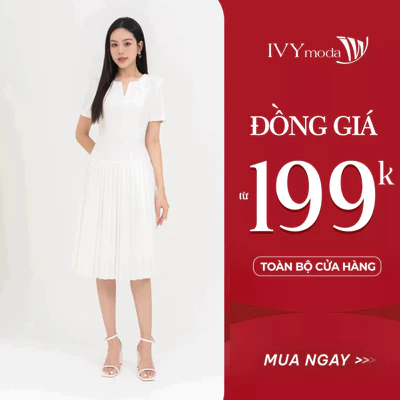 Pleated Midi Spring Dress - Đầm xếp ly cổ kiểu nữ IVY moda MS 48M8770
