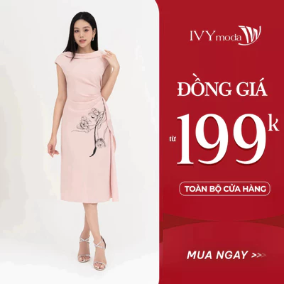 Đầm cổ xếp in hoa nữ IVY moda MS 48M8687