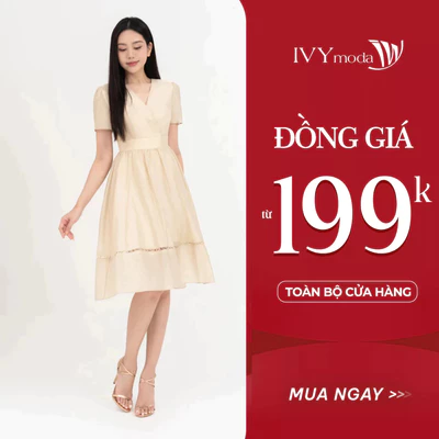 Đầm lụa xòe cổ V nữ IVY moda MS 48M6598