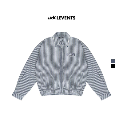 Áo Khoác Levents Striped Boxy Khaki Jacket Poly Pha Cotton Cứng Cáp