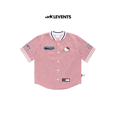 Levents® x Hello Kitty | Áo Striped Baseball Jersey/ Red Poly Pha Cotton Cứng Cáp