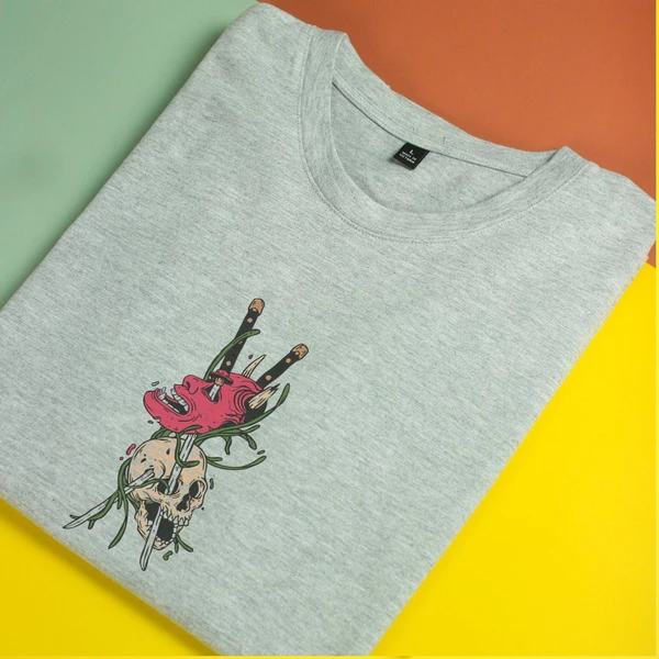 Áo thun tay ngắn unisex Chodole cho cả nam và nữ, chất liệu vải cotton in hình Japanese art - Skull & Sword