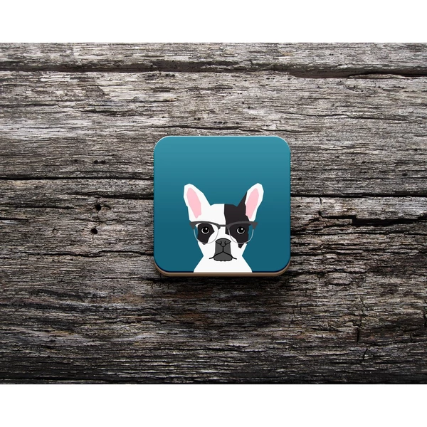 Đế ly bằng gỗ in hình Pet Lover - Hipster French Bulldog