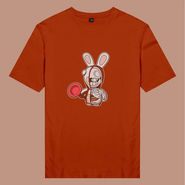 Áo thun tay ngắn unisex Chodole cho cả nam và nữ, chất liệu vải cotton in hình Half Skeleton series - Rabbit