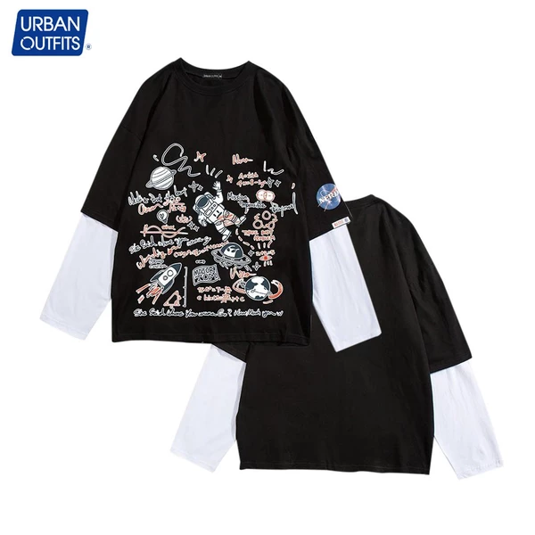Áo Thun Nam Tay Dài Form Rộng URBAN OUTFITS Cổ Tròn Unisex Big Size Lớn 100kg In Phi Hành Gia 100% Cotton OUTFIT TDO04