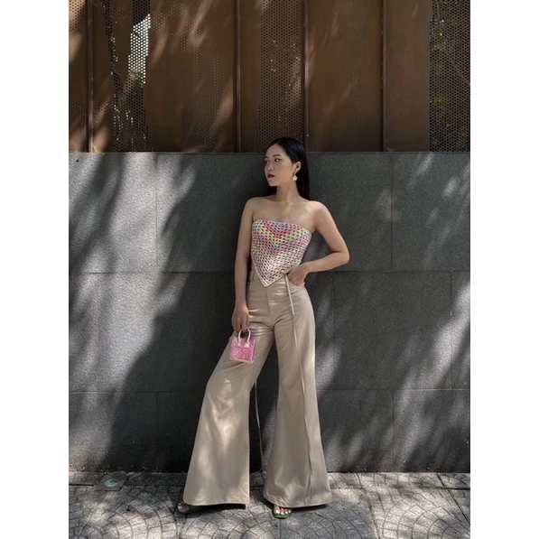 Quần dài ống rộng màu kem