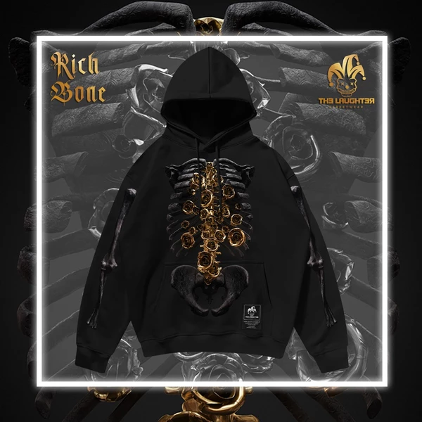 Local brand The Laughter - HOODIE RICH BONE - Áo MŨ NỈ DA CÁ