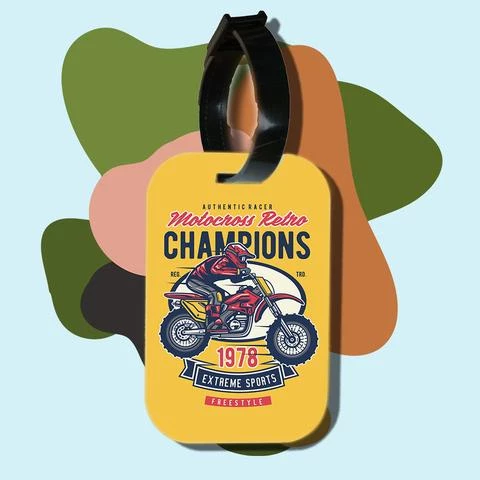 Thẻ hành lý cho túi xách balo du lịch in hình motorcross retro champions (nhiều màu)