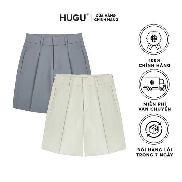 Quần short ngắn kaki màu be, xám HUGU - LAZY SHORTS - chất liệu vải mềm mịn chuẩn form