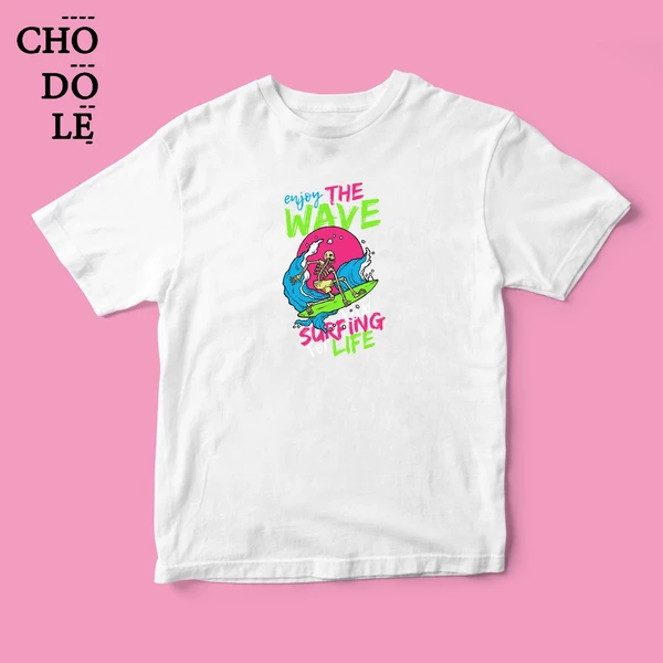 Áo thun tay ngắn unisex Chodole cho cả nam và nữ, chất liệu vải cotton in hình Surf For Life