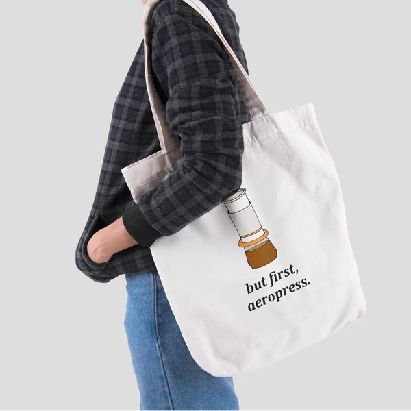 Túi vải tote bag của Chodole chất liệu túi canvas vải bố đẹp in hình độc đáo  But first, aeropress