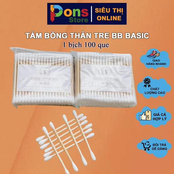 Tăm bông thân tre thân thiện với môi trường BB BASIC 100 que/bịch - PON03