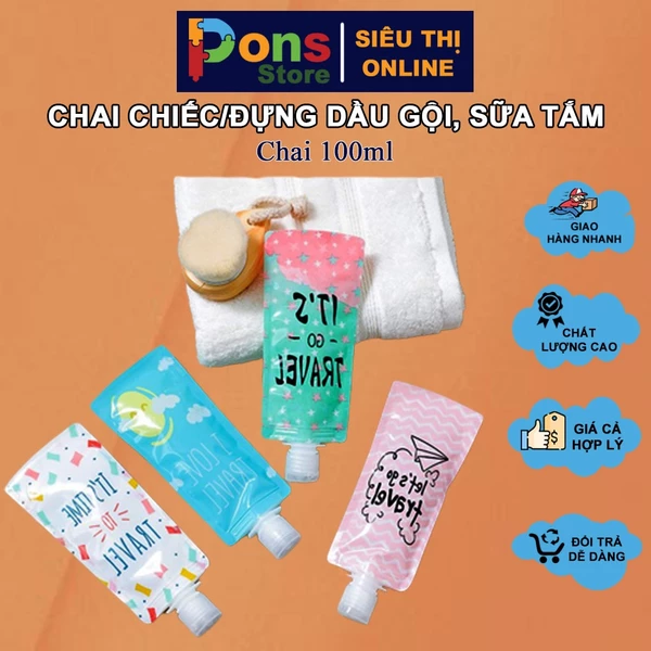 Chai Chiếc/Đựng Dầu Gội, Sữa Tắm Khi Đi Du Lịch, Công Tác 100ml - PON20