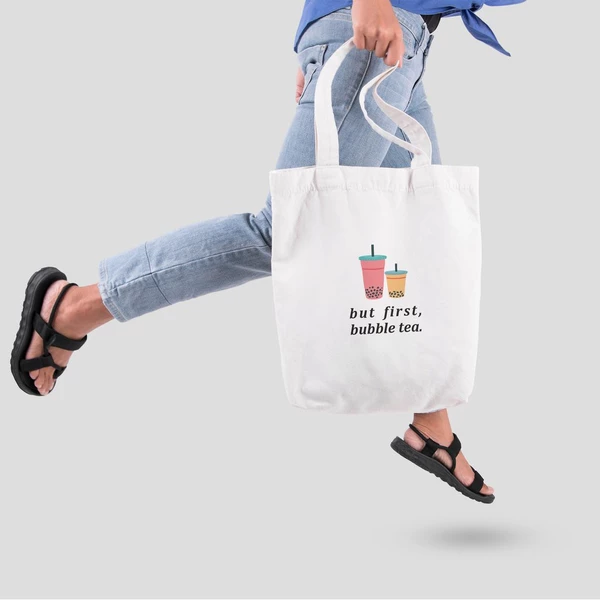 Túi vải tote bag của Chodole chất liệu túi canvas vải bố đẹp in hình độc đáo But first, bubble tea