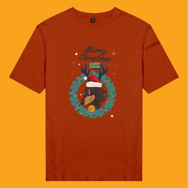 Áo thun unisex cotton 100% in hình Pet Lover Xmas - Dachshund (nhiều màu)