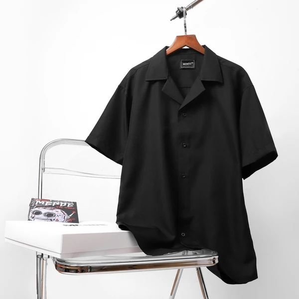 MENDE - Original Shirt - Áo sơ mi unisex tay ngắn đơn giản trơn trắng đen