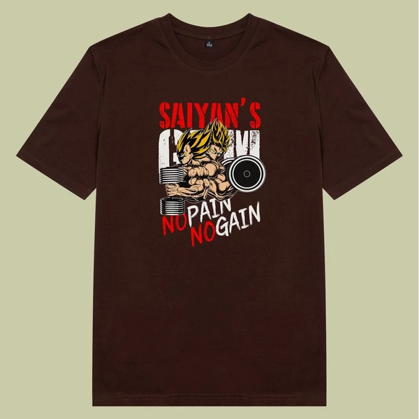 Áo thun unisex cotton in hình Dragonball - Saiyan tập gym No pain no gain (nhiều màu)