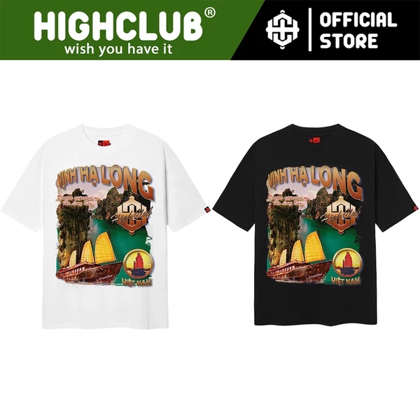 Áo Thun VỊNH HẠ LONG Tay Lỡ Unisex Nam/Nữ Đen/Trắng Cổ Tròn - HIGHCLUB Brand Chính Hãng