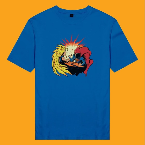  Áo thun unisex cotton in hình Dragonball - Songoku vs Superman (nhiều màu)