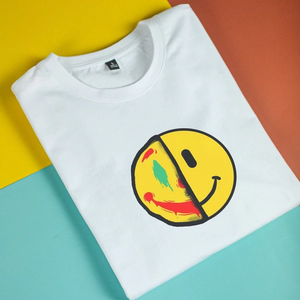 Áo thun ngắn tay unisex Chodole cho cả nam và nữ, chất liệu vải cotton in cotton in hình Fake Happy Face