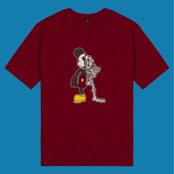 Áo thun tay ngắn unisex Chodole cho cả nam và nữ, chất liệu vải cotton in hình Half Skeleton series - Mickey Skeleton