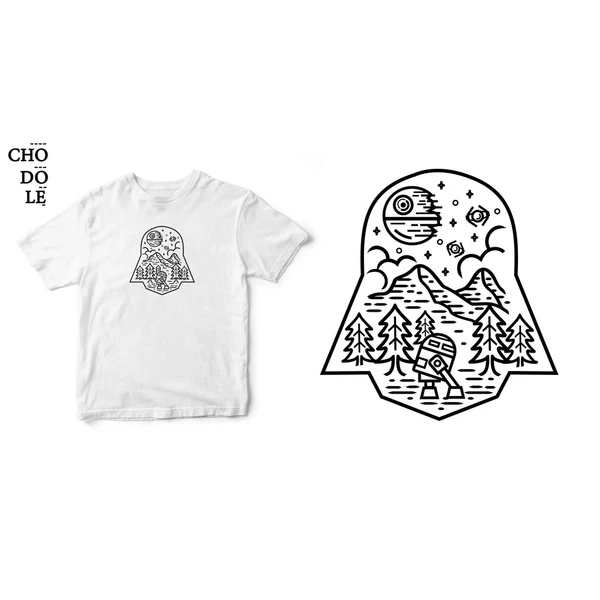 Áo thun tay ngắn unisex Chodole cho cả nam và nữ, chất liệu vải cotton in hình Star wars- Dark Nature of Death Vader