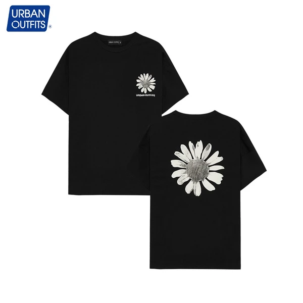 Áo Thun Nam Tay Lỡ Form Rộng URBAN OUTFITS Cổ Tròn Unisex Big Size 100kg In Hoa Cúc Đen 100% Cotton URBAN OUTFIT ATO07
