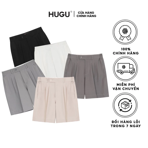 Quần short kaki nam màu đen, trắng, thể thao basic HUGU Mono lưng thun co dãn chất vải mềm bền màu