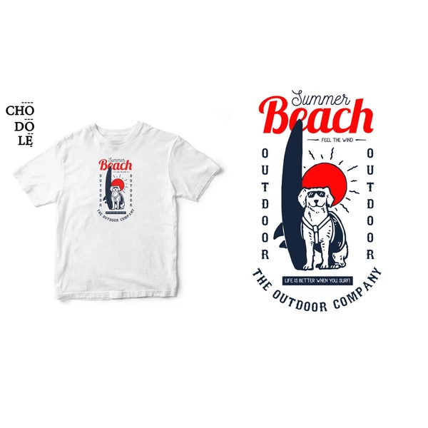 Áo thun tay ngắn unisex Chodole cho cả nam và nữ, chất liệu vải cotton in hình Life is betterwhen you surf with your dog