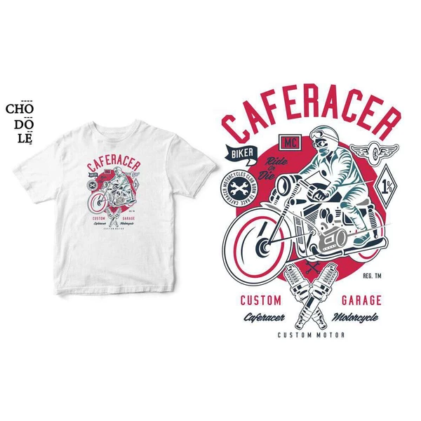 Áo thun ngắn tay unisex Chodole cho cả nam và nữ, chất liệu vải cotton in cotton 100% in hình Cafe Racer, Ride or Die